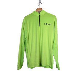 HUK Performance Fishing Long Sleeve‎ Shirt Mens Sz S Neon Green Outdoor Gorpcore